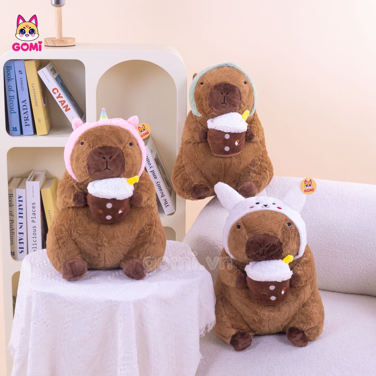 Gối Mền Capybara Ôm Trà Sữa Cosplay