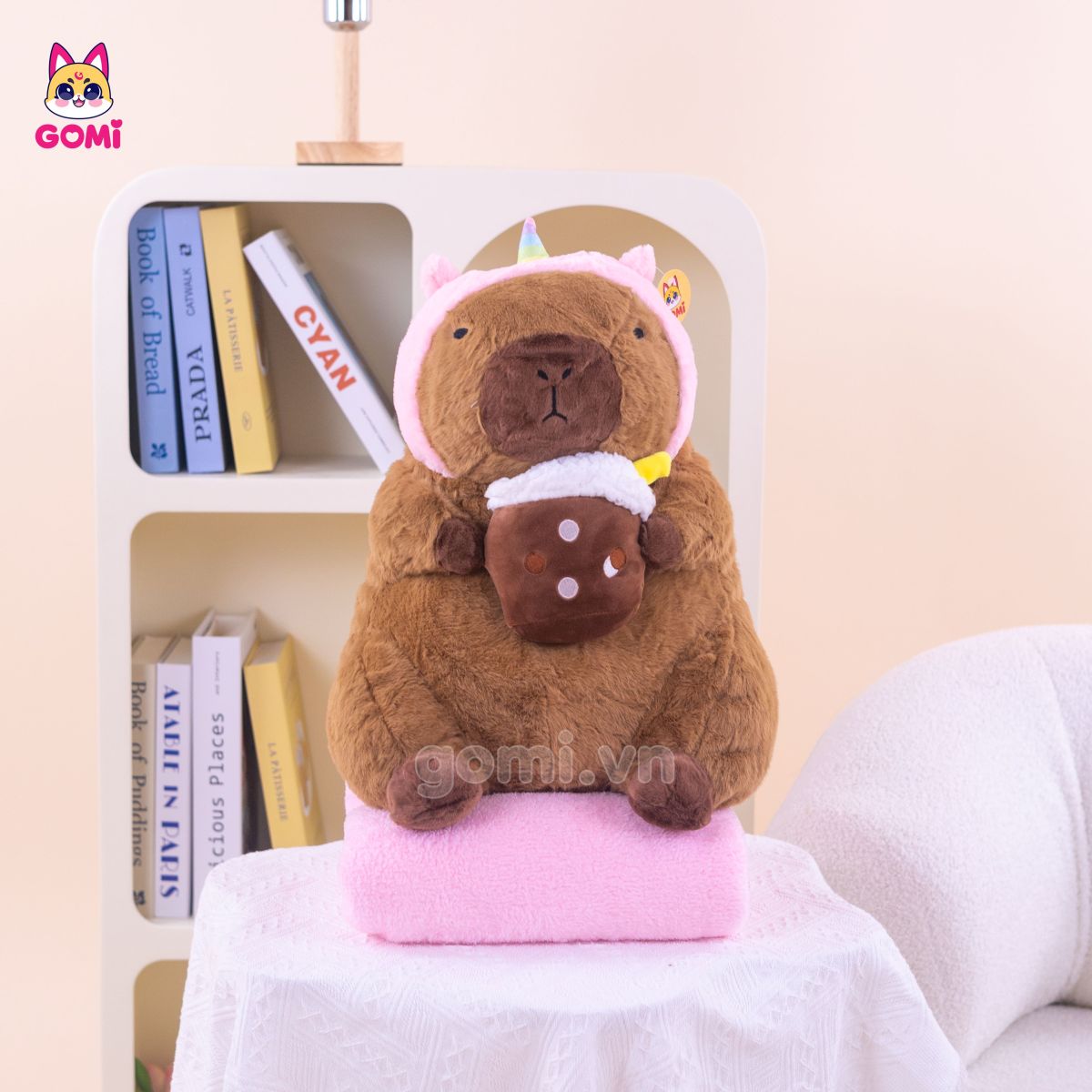 Gối Mền Capybara Ôm Trà Sữa Cosplay