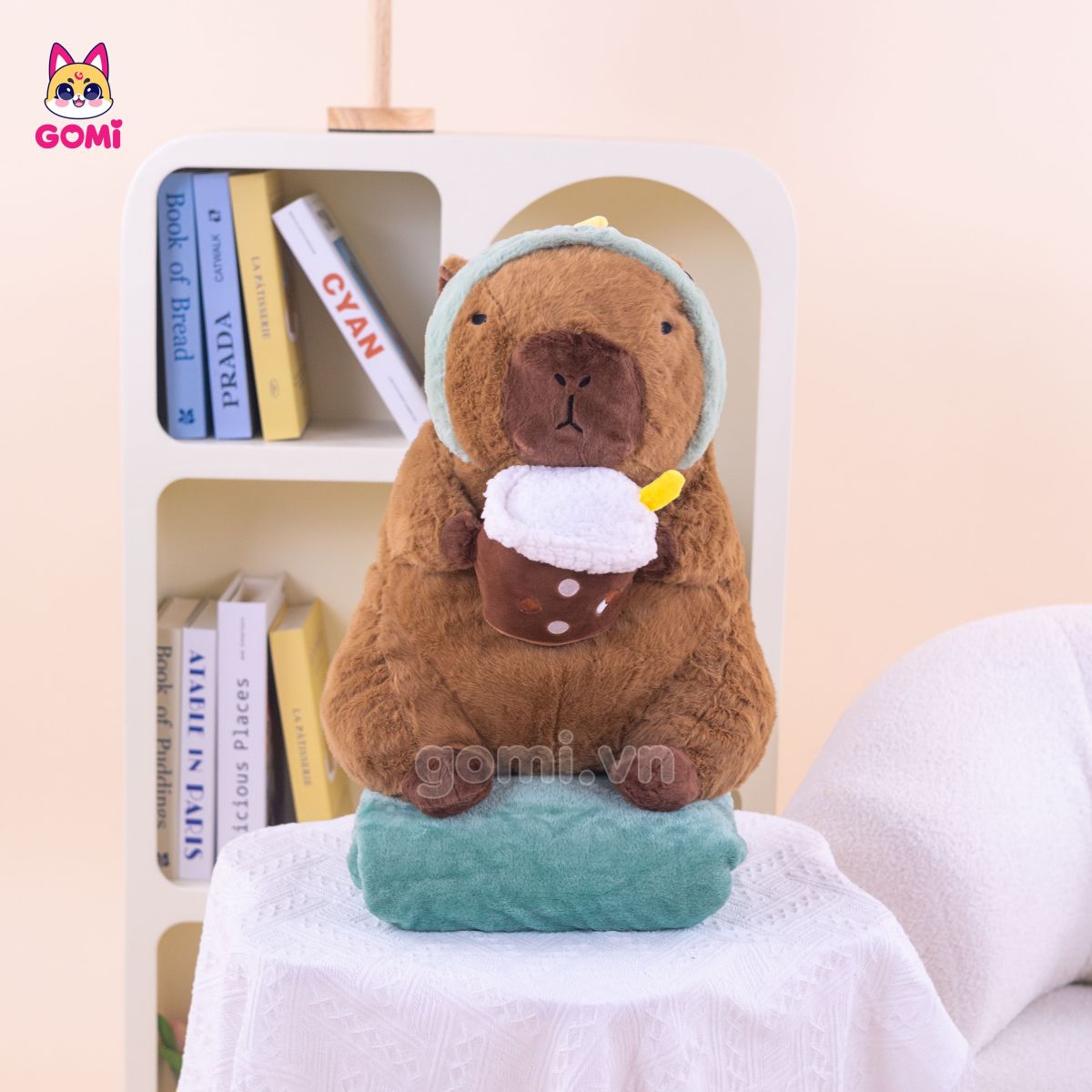 Gối Mền Capybara Ôm Trà Sữa Cosplay