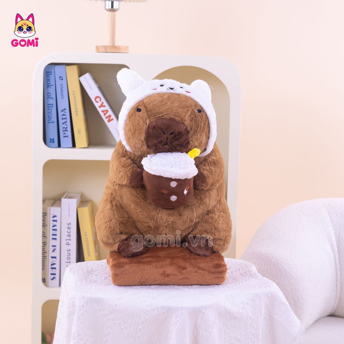 Gối Mền Capybara Ôm Trà Sữa Cosplay