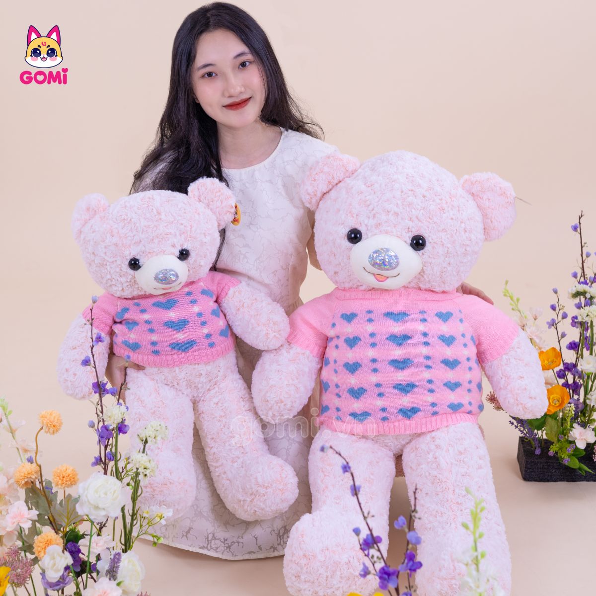 Gấu Bông Teddy Mũi Nhũ Áo Tim