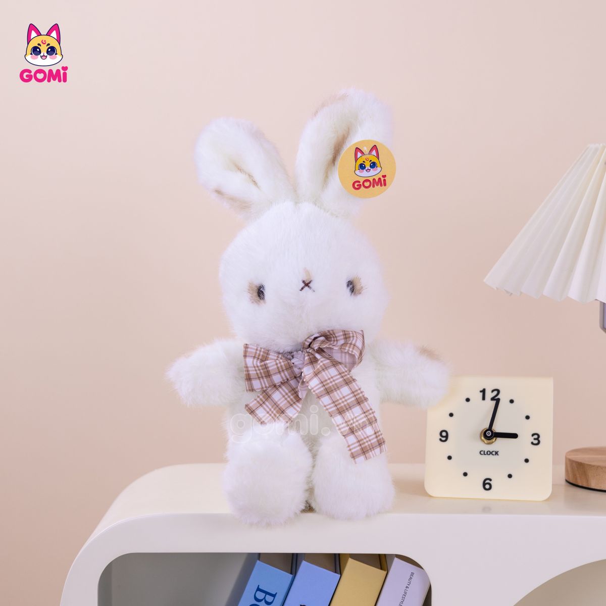 Gấu Bông Thỏ Trắng Nơ Caro Nâu