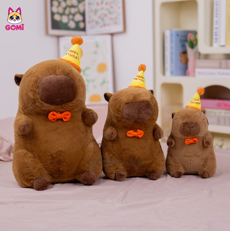 Gấu Bông Capybara Đội Mũ Happy Birthday