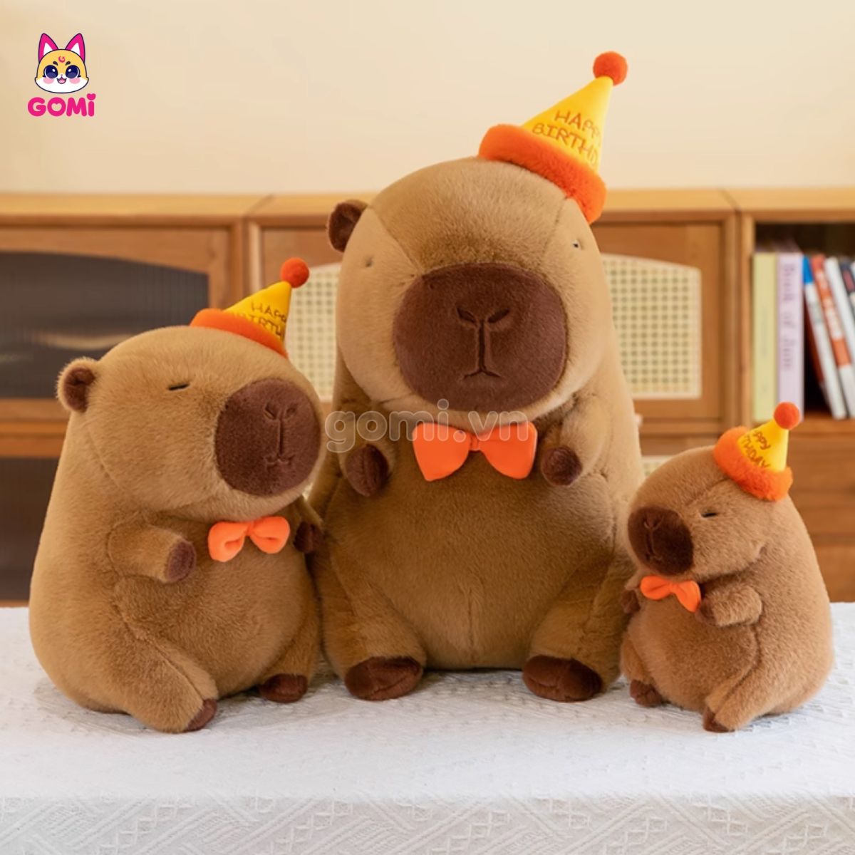 Gấu Bông Capybara Đội Mũ Happy Birthday