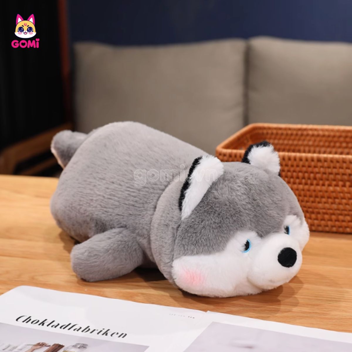 Gấu Bông Chó Husky Xám Nằm