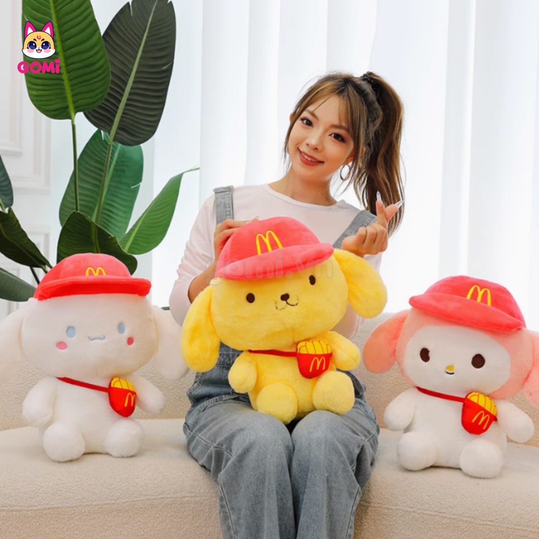 Gấu Bông Chó Purin Đội Mũ Đeo Túi