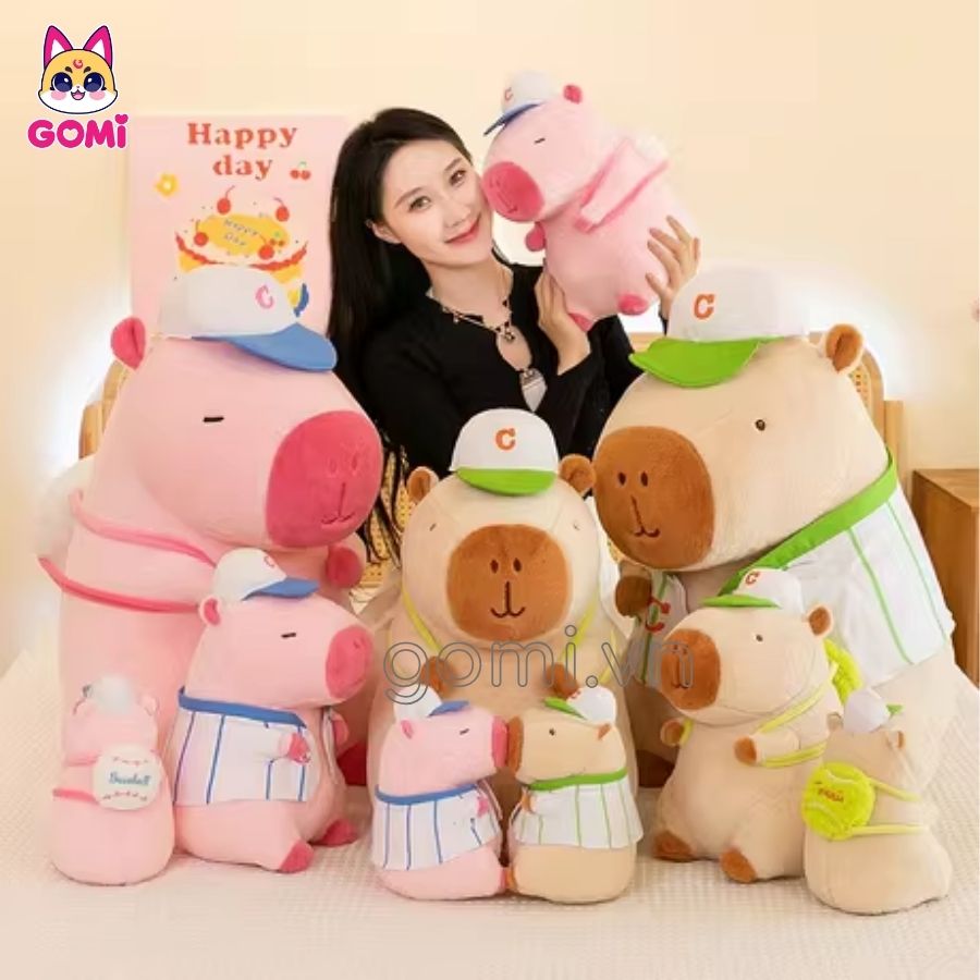 Gối Mền Capybara Áo Bóng Chày Đội Nón