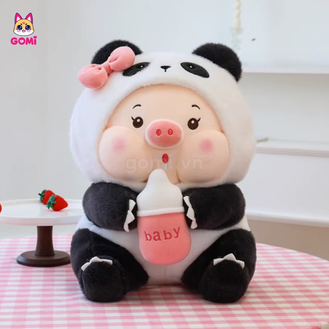 Gấu Bông Heo Cosplay Gấu Trúc Ôm Bình Sữa