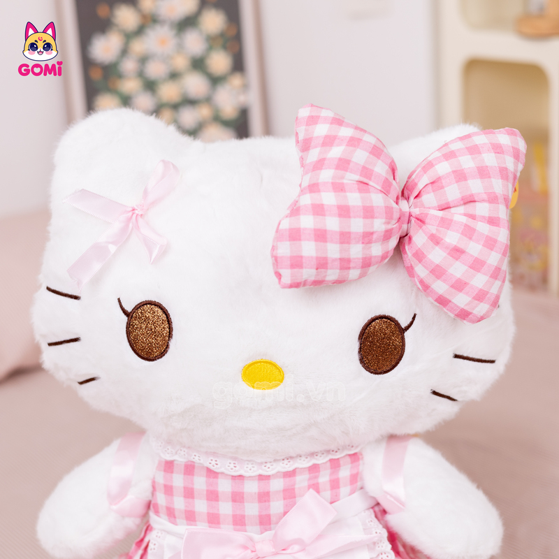 Gấu Bông Kitty Váy Caro Hồng