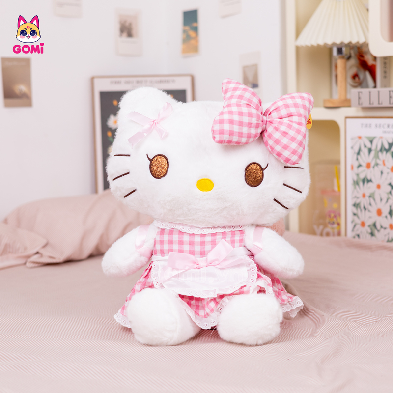 Gấu Bông Kitty Váy Caro Hồng