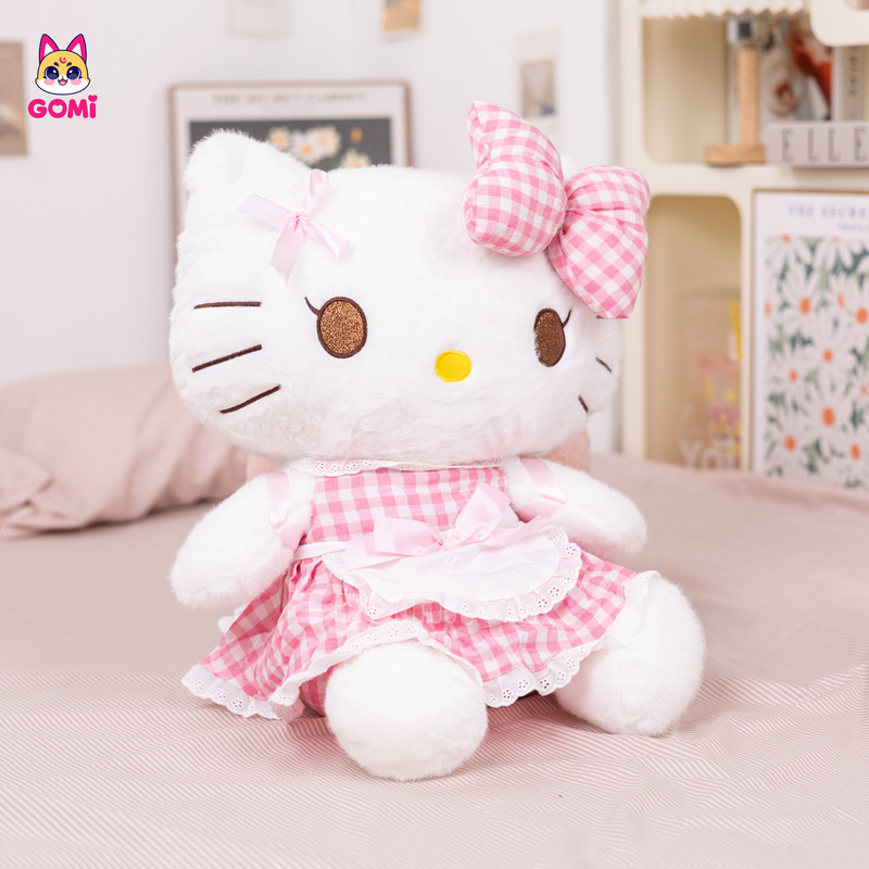Gấu Bông Kitty Váy Caro Hồng