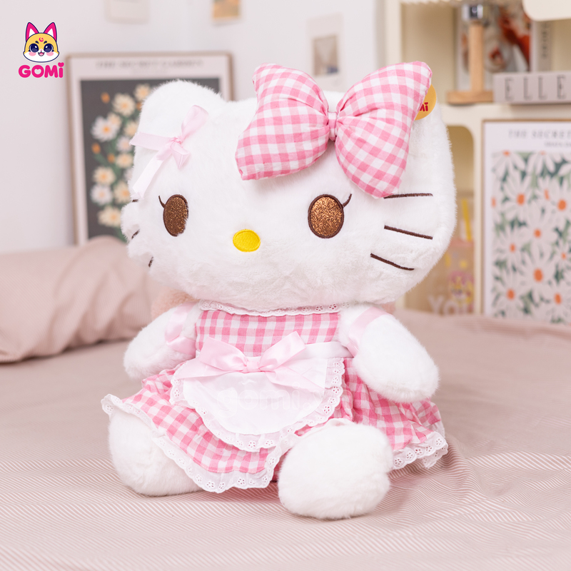 Gấu Bông Kitty Váy Caro Hồng