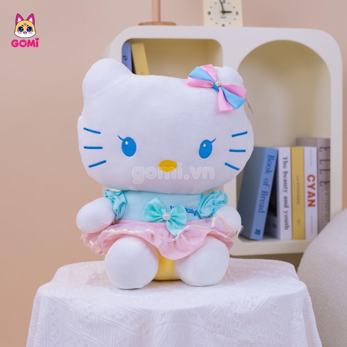Gấu Bông Kitty Váy Hồng Nơ Xanh