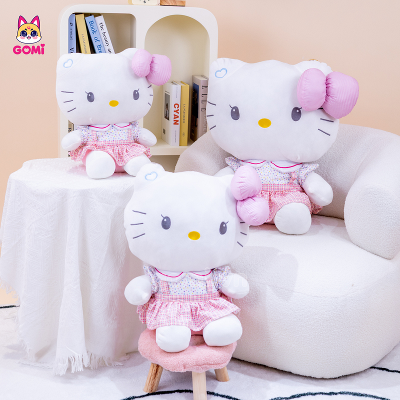 Gấu Bông Kitty Váy Kẻ Hồng