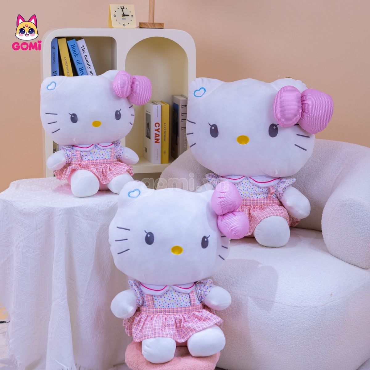 Gấu Bông Kitty Váy Kẻ Hồng