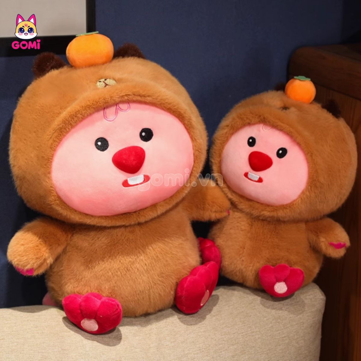 Gấu Bông Loopy Cosplay Capybara Đội Hồng