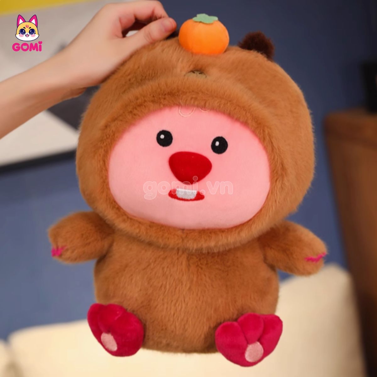 Gấu Bông Loopy Cosplay Capybara Đội Hồng