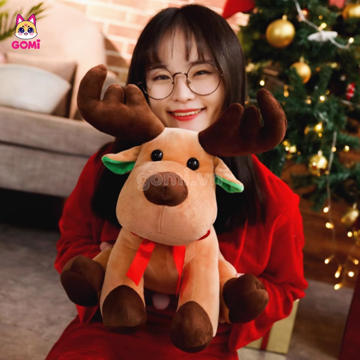 Gấu Bông Tuần Lộc Đội Mũ Noel