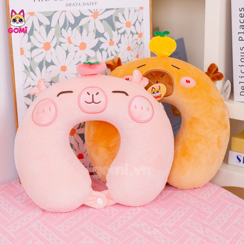 Gối Cổ Cao Su Non Capybara Đội Quả