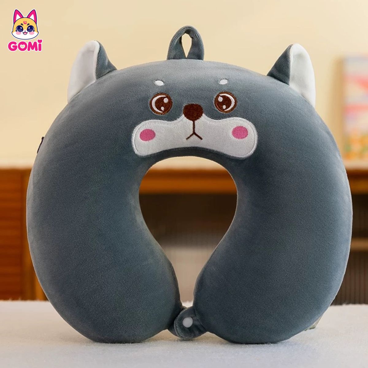 Gối Cổ Bông Cao Su Non Chó Xám
