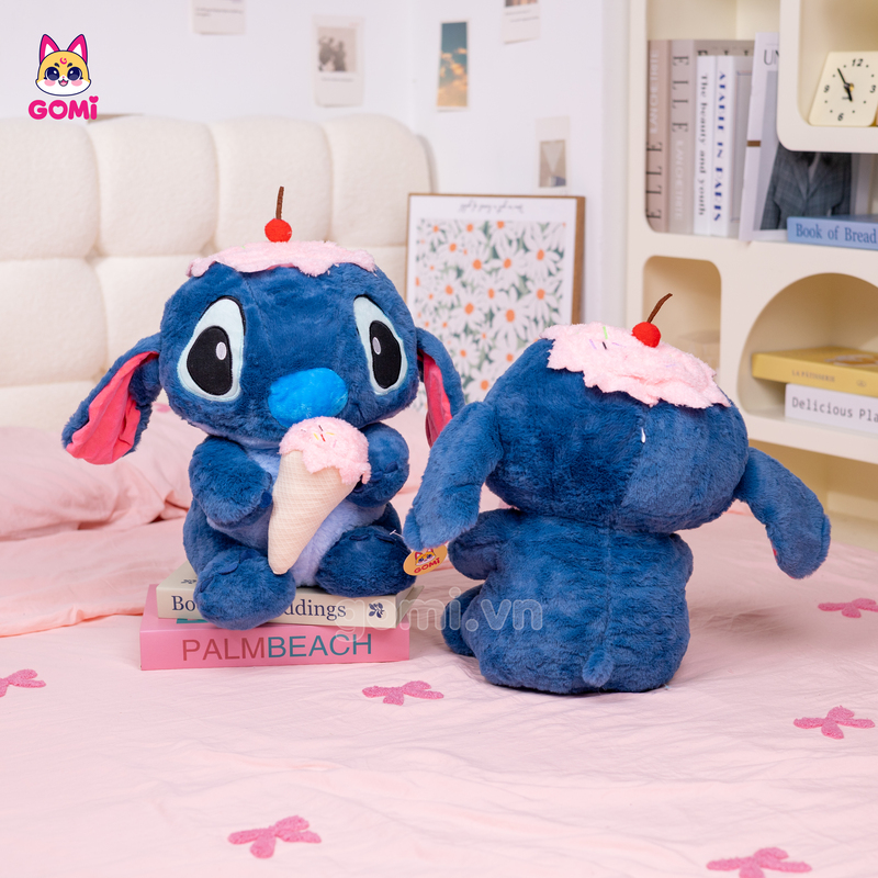 Gấu Bông Stitch Xanh Đậm Ôm Kem
