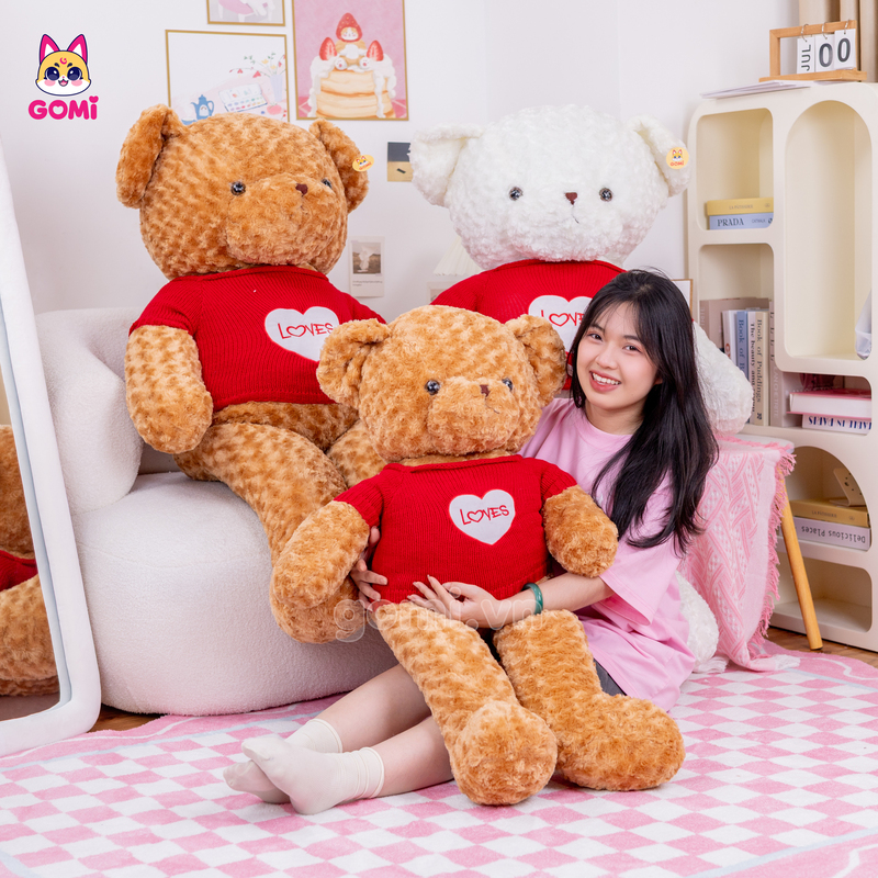 Gấu Bông Teddy Lông Xoắn Áo Len Love