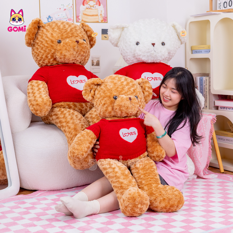 Gấu Bông Teddy Lông Xoắn Áo Len Love