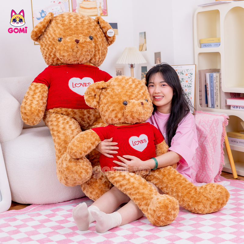 Gấu Bông Teddy Lông Xoắn Áo Len Love