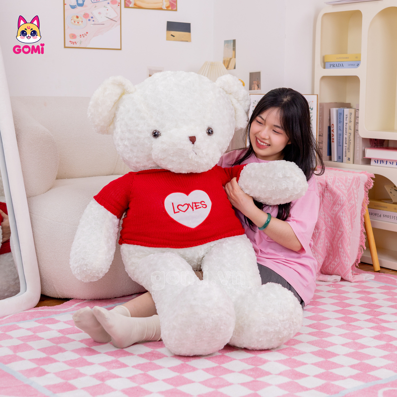 Gấu Bông Teddy Lông Xoắn Áo Len Love