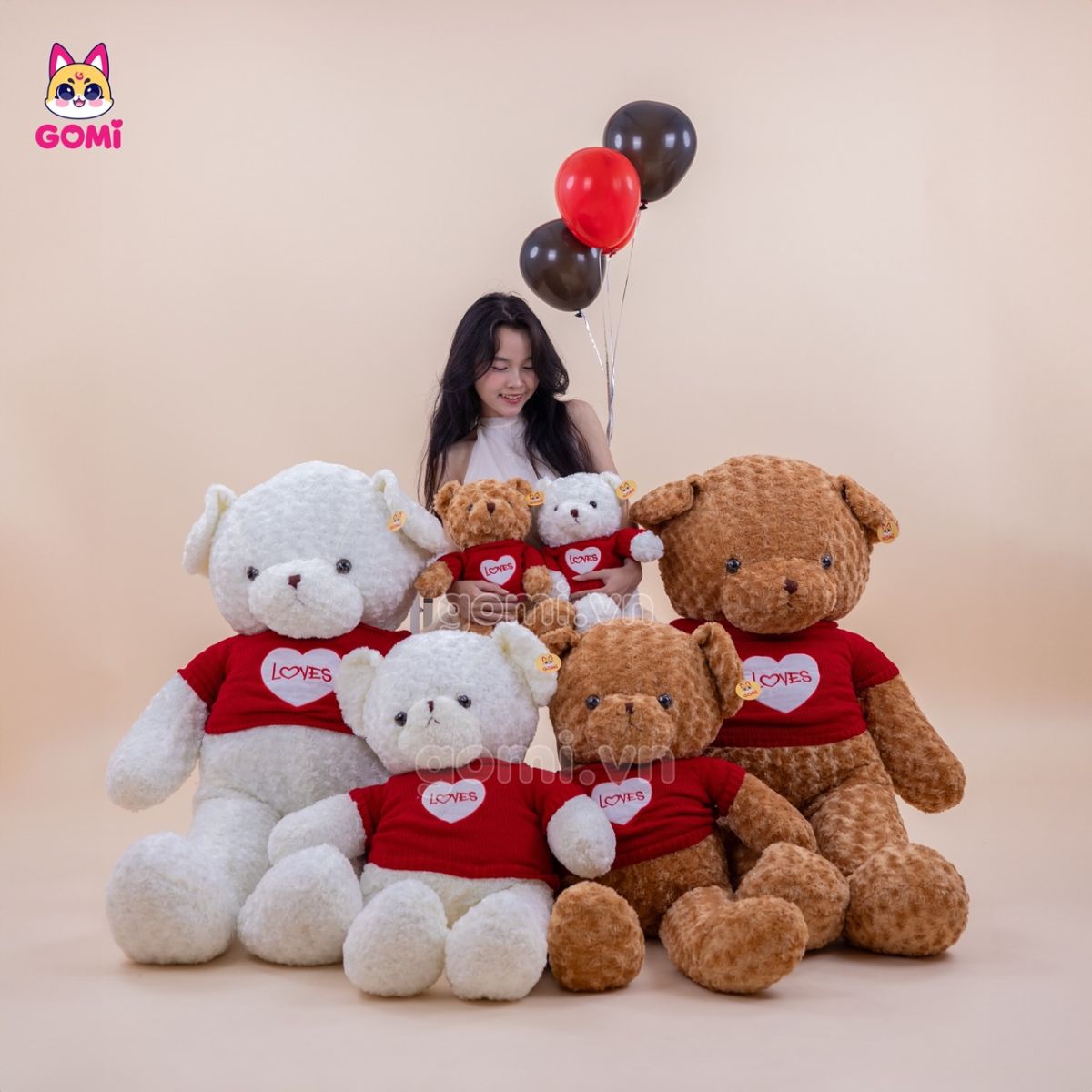 Gấu Bông Teddy Lông Xoắn Áo Len Love