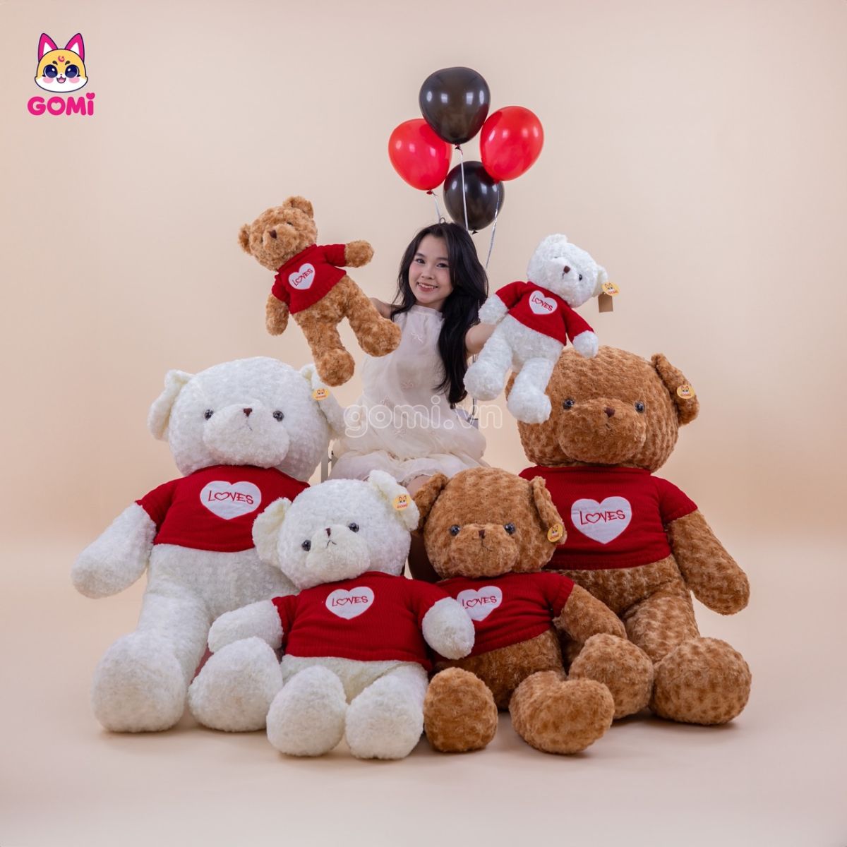 Gấu Bông Teddy Lông Xoắn Áo Len Love