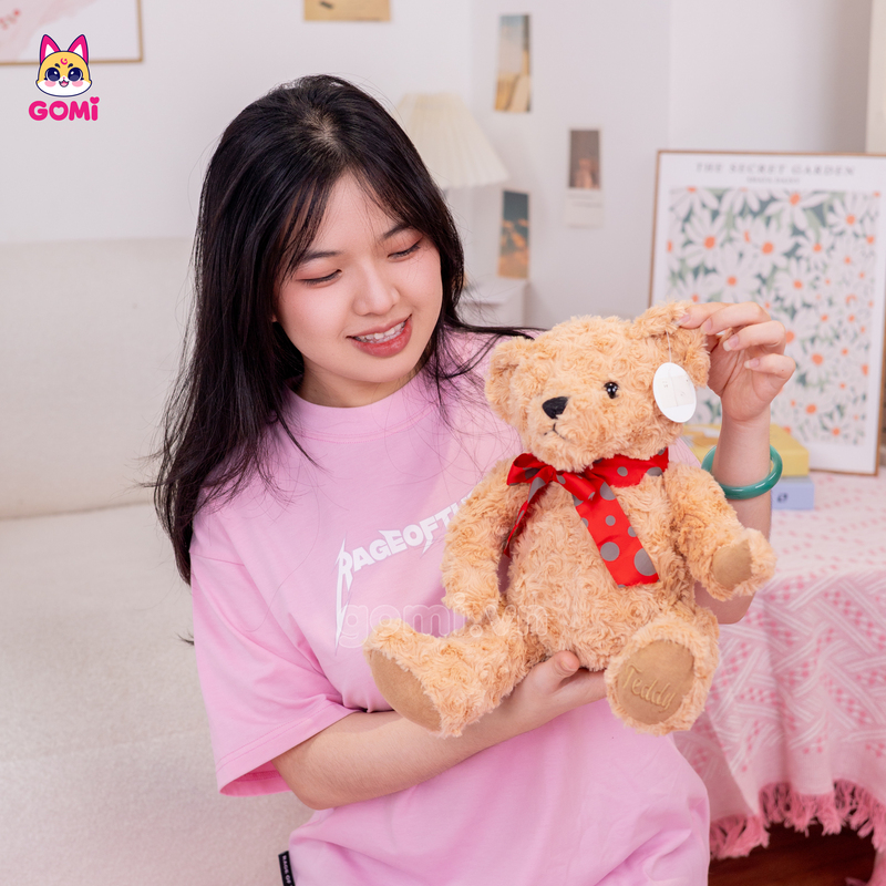 Gấu Bông Teddy Nơ Đỏ Chấm Bi