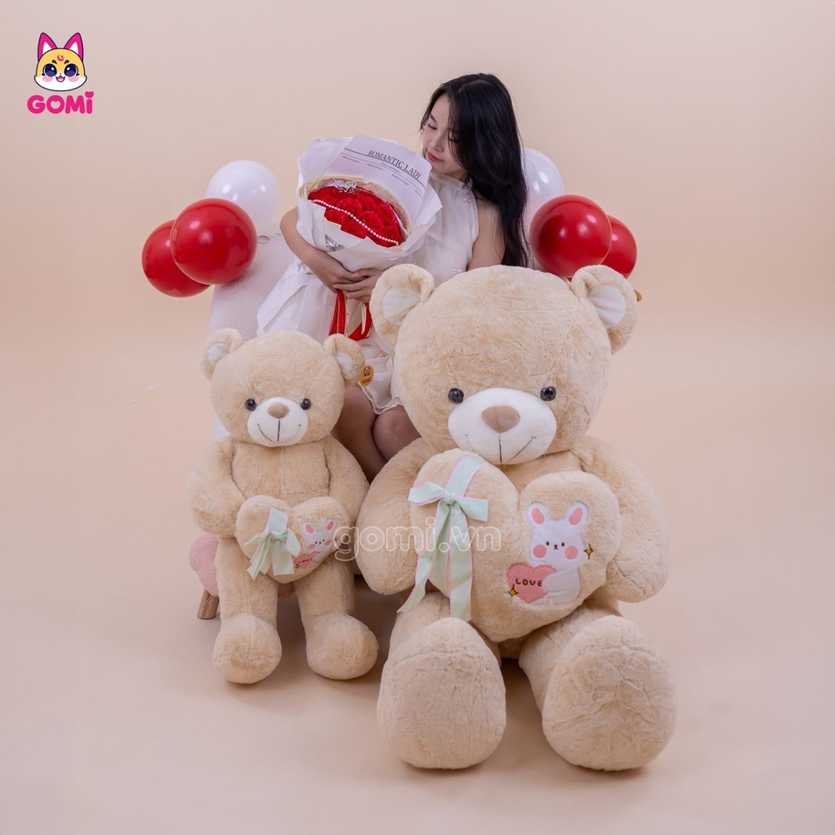 Gấu Bông Teddy Ôm Tim Thỏ