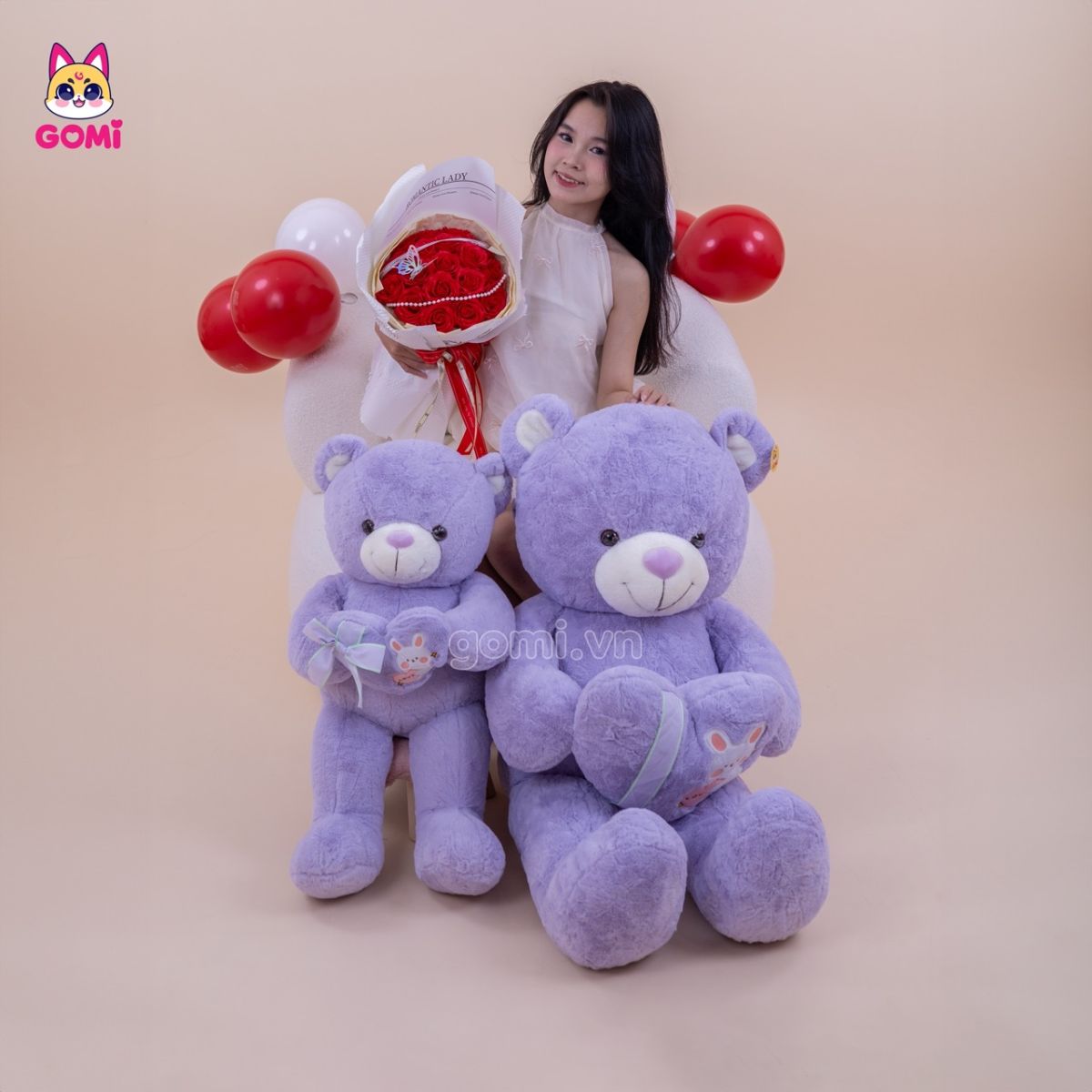Gấu Bông Teddy Ôm Tim Thỏ