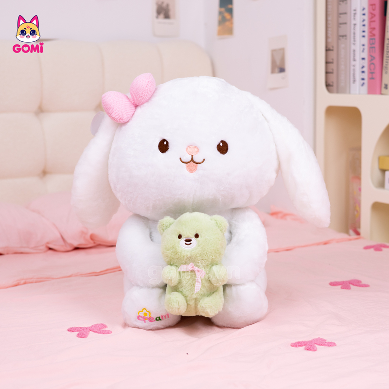 Gấu Bông Thỏ Trắng Ôm Gấu Xanh